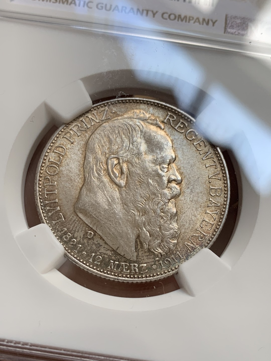 《竞宝斋》第93场-本周日，周一2场连拍（全场不限金额包邮） NGC-MS64 德国巴伐利亚1911年90岁大寿纪念2马克银币