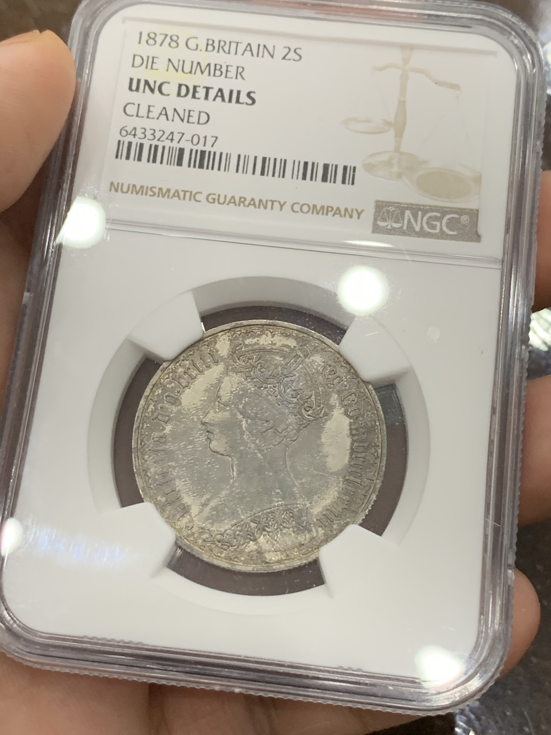 《竞宝斋》第93场-本周日，周一2场连拍（全场不限金额包邮） NGC-UNC细节 1878 英国维多利亚弗洛林 肉眼无疵，背面呈现PL状态，处理好就是高分