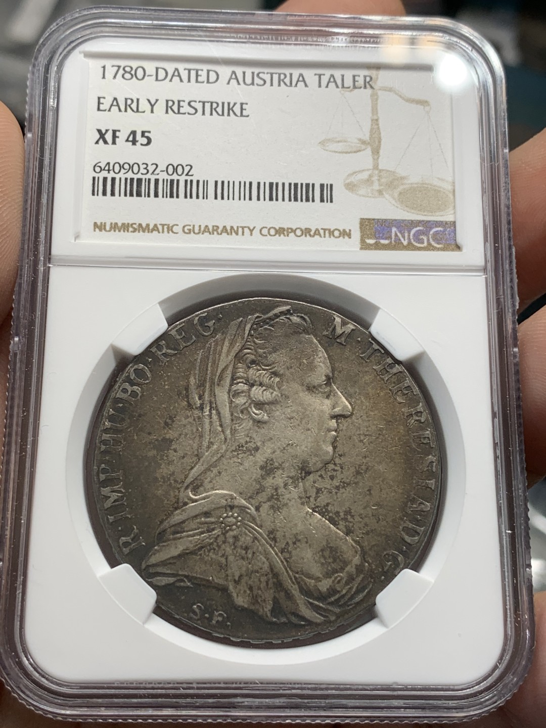 《竞宝斋》第93场-本周日，周一2场连拍（全场不限金额包邮） NGC XF45  1780年 奥地利 大奶妈 泰勒大银币  后铸 双须版 原味包浆难得