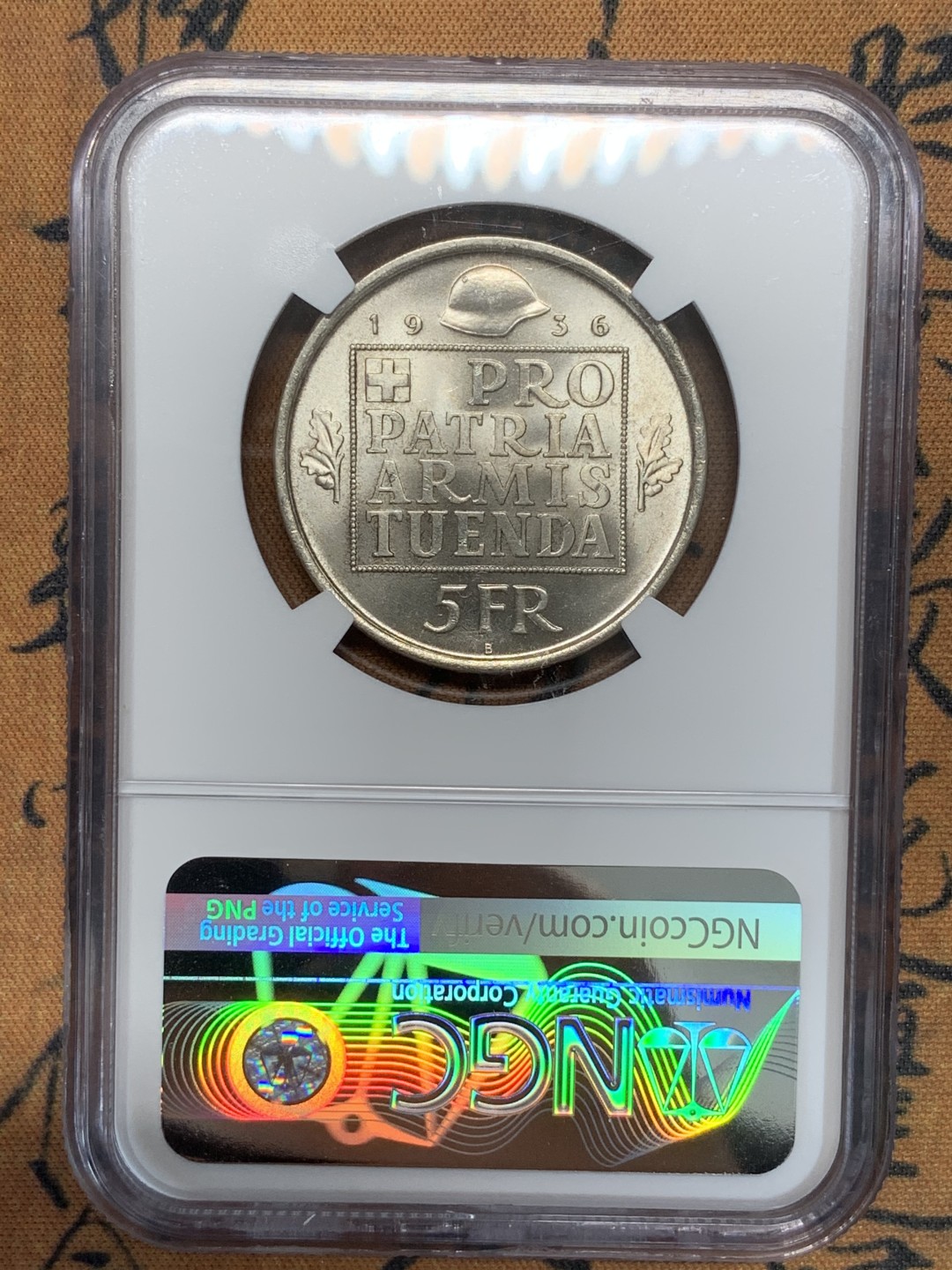 《竞宝斋》第93场-本周日，周一2场连拍（全场不限金额包邮） NGC-MS64 瑞士1936年联邦军备基金5法郎银币