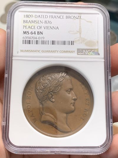 《竞宝斋》第93场-本周日，周一2场连拍（全场不限金额包邮） - NGC-MS64 1809 法国拿破仑一世原铸铜章之维也纳的和平