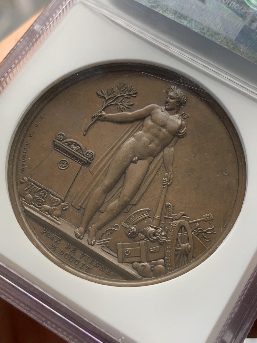 《竞宝斋》第93场-本周日，周一2场连拍（全场不限金额包邮） NGC-MS64 1809 法国拿破仑一世原铸铜章之维也纳的和平