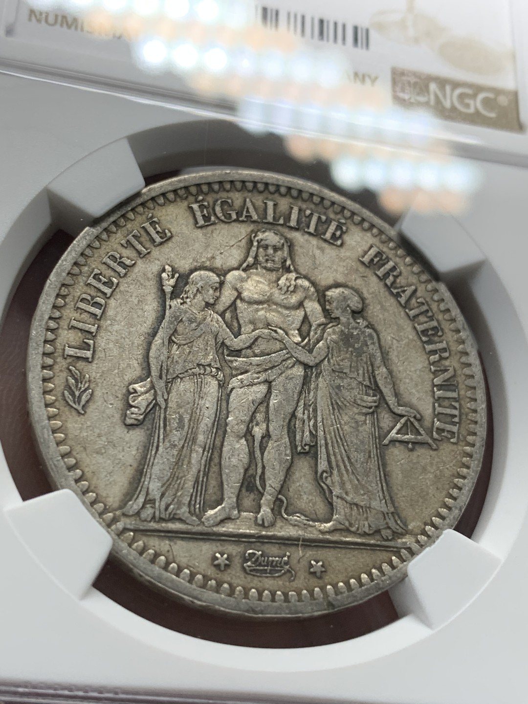 《竞宝斋》第93场-本周日，周一2场连拍（全场不限金额包邮） NGC-XF45 法国1849年 早期大力神5法郎大银币 原味好品