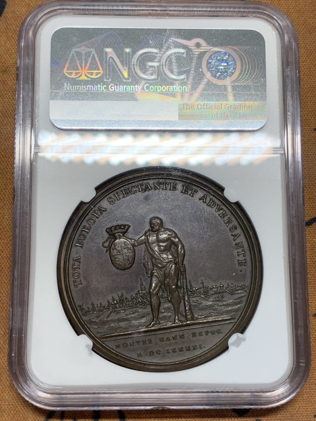 《竞宝斋》第93场-本周日，周一2场连拍（全场不限金额包邮） NGC-MS62 法国1691年路易十四蒙斯围城战纪念铜章