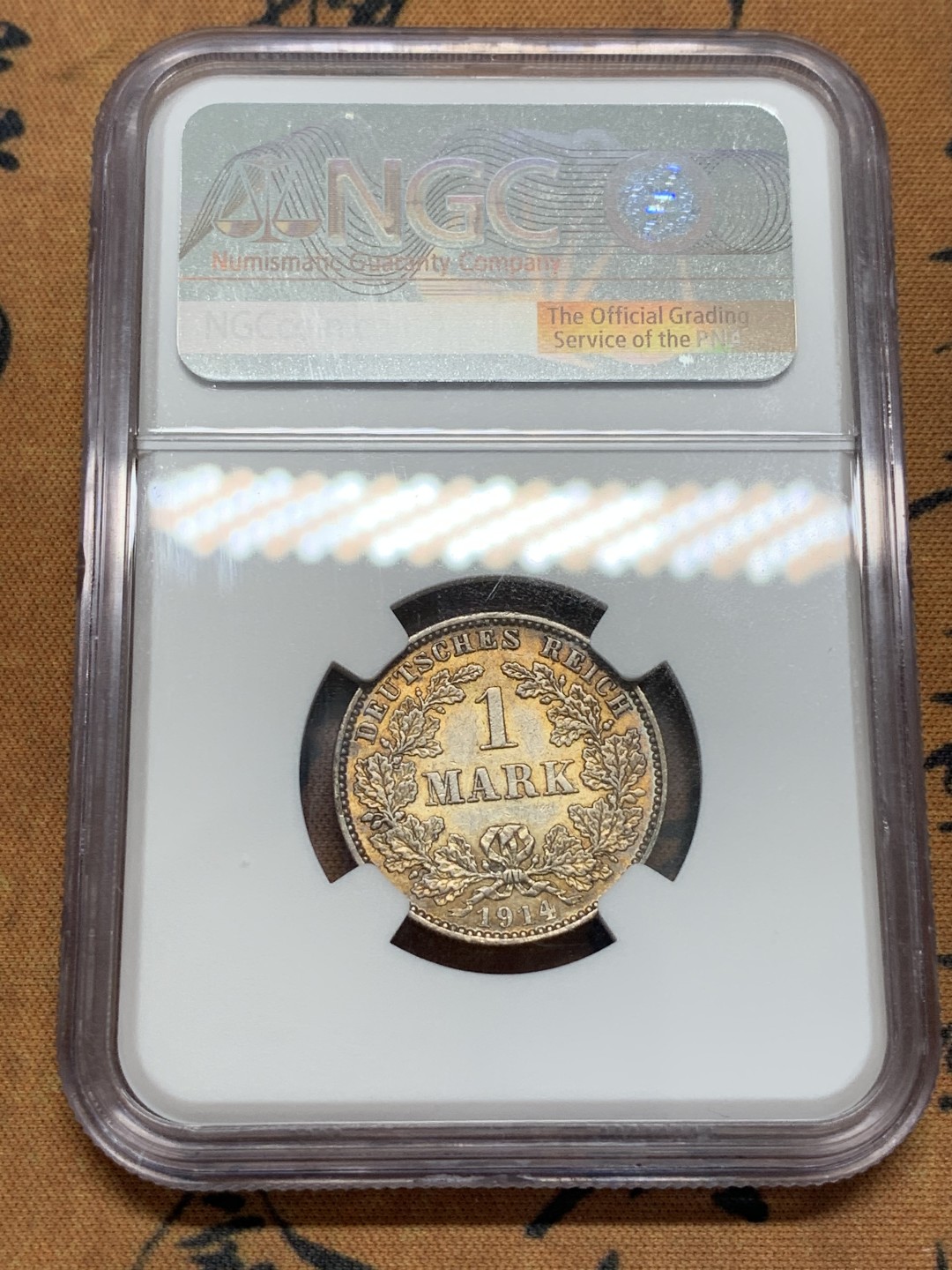 《竞宝斋》第93场-本周日，周一2场连拍（全场不限金额包邮） NGC-MS61 德国   1914年 1马克 长翅 银币 j版