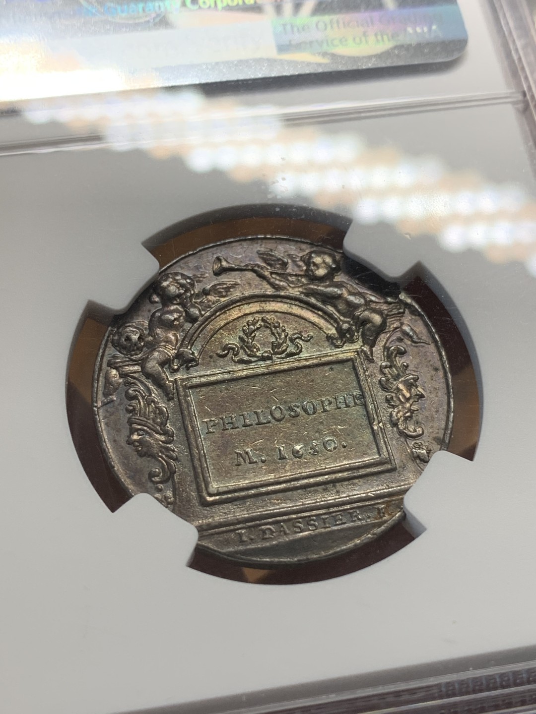 《竞宝斋》第93场-本周日，周一2场连拍（全场不限金额包邮） NGC-AU58 法国 1650年 勒奈·笛卡尔 五彩银章 比较少见 包浆漂亮