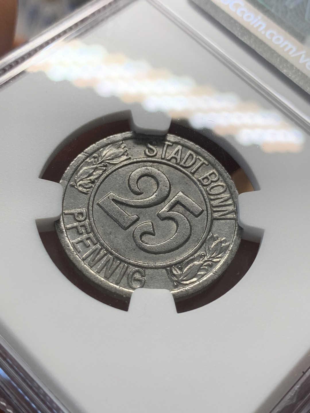 《竞宝斋》第93场-本周日，周一2场连拍（全场不限金额包邮） NGC-MS64  德国紧急时期1920波恩25芬尼 贝多芬 银光闪耀 状态极好