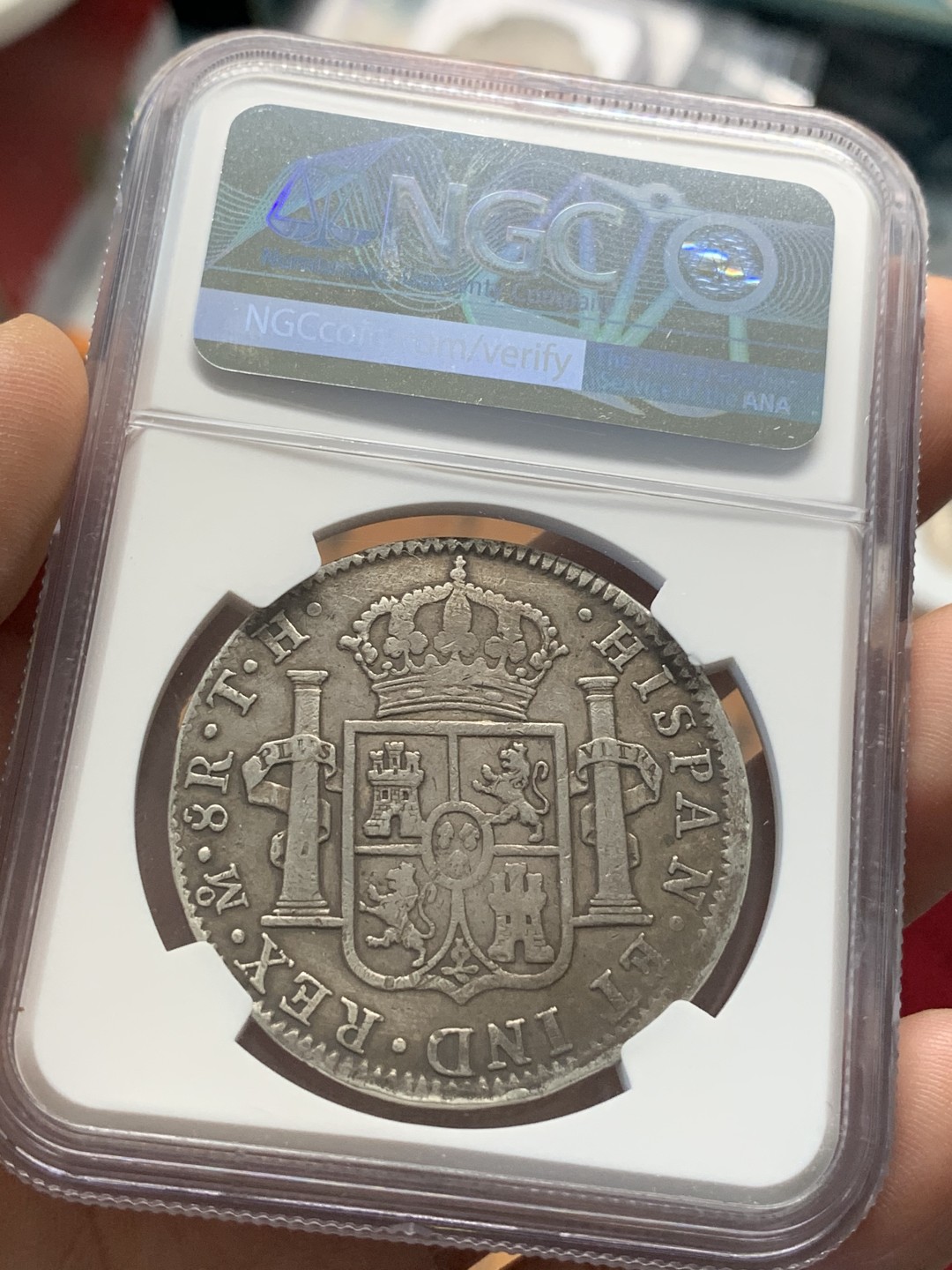 《竞宝斋》第93场-本周日，周一2场连拍（全场不限金额包邮） NGC VF 墨西哥 1804年 卡四 双柱 8R 大银币 满满的岁月痕迹