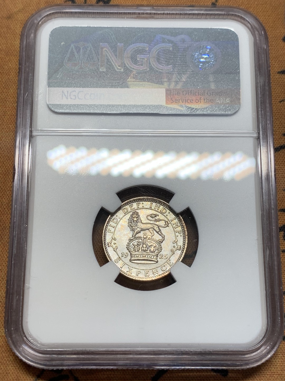 《竞宝斋》第93场-本周日，周一2场连拍（全场不限金额包邮） NGC-UNCD 英国1925年半六便士银币 窄边齿版 光度一流 打制细节完美 少见版别 克书价MS60分55刀