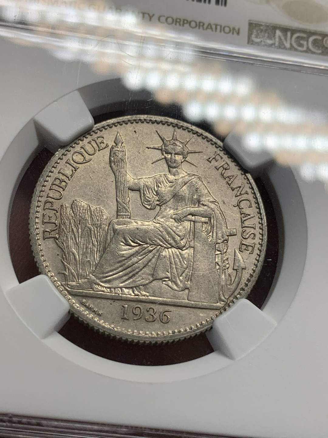 《竞宝斋》第93场-本周日，周一2场连拍（全场不限金额包邮） NGC-AU55 法属印度支那1936年50C银币