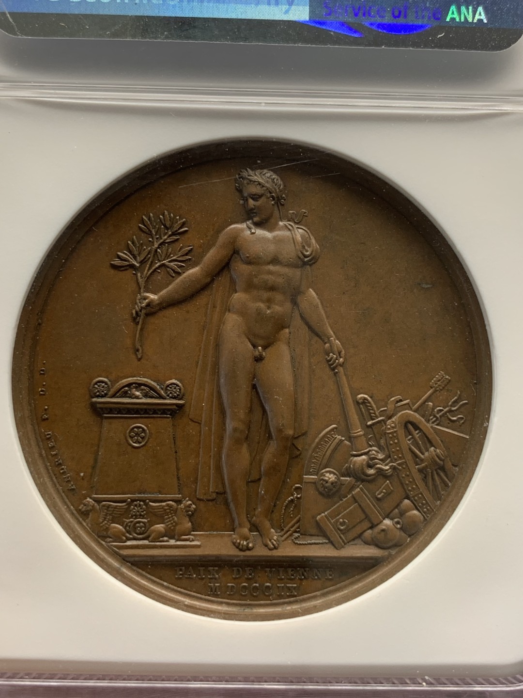 《竞宝斋》第93场-本周日，周一2场连拍（全场不限金额包邮） NGC-MS64 1809 法国拿破仑一世原铸铜章之维也纳的和平