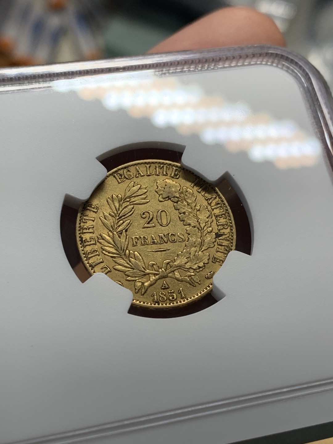 《竞宝斋》第93场-本周日，周一2场连拍（全场不限金额包邮） NGC-AU55 法国1851年 谷物女神 20法郎金币 银币见多了 谷物女神金币就少了