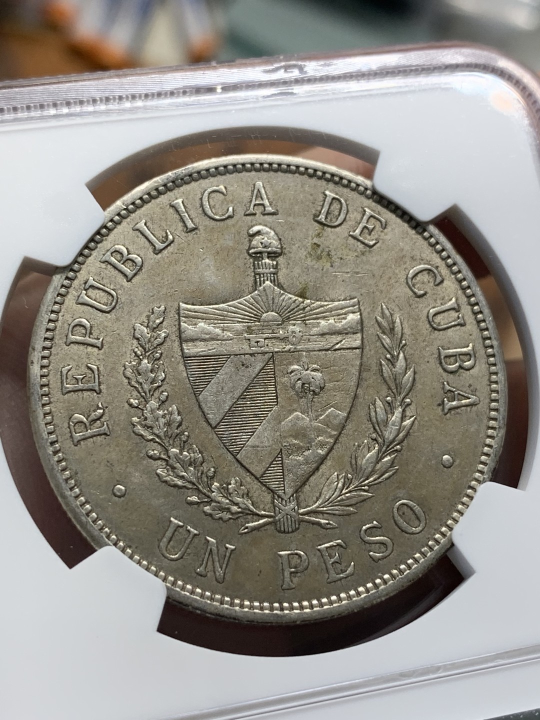 《竞宝斋》第93场-本周日，周一2场连拍（全场不限金额包邮） NGC-AU53 古巴1933年 大五星1比索 银币 卖完没了