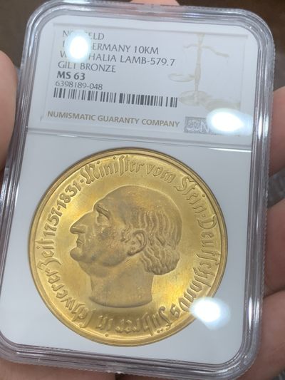 德国1923德紧铜镀金10000马克，NGC63分，状态请仔细核对官网图，十实物状态非常好 ，包邮非偏远。不议价！ - 德国1923德紧铜镀金10000马克，NGC63分，状态请仔细核对官网图，十实物状态非常好 ，包邮非偏远。不议价！