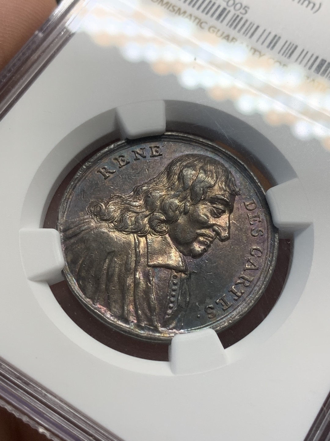 《竞宝斋》第93场-本周日，周一2场连拍（全场不限金额包邮） NGC-AU58 法国 1650年 勒奈·笛卡尔 五彩银章 比较少见 包浆漂亮