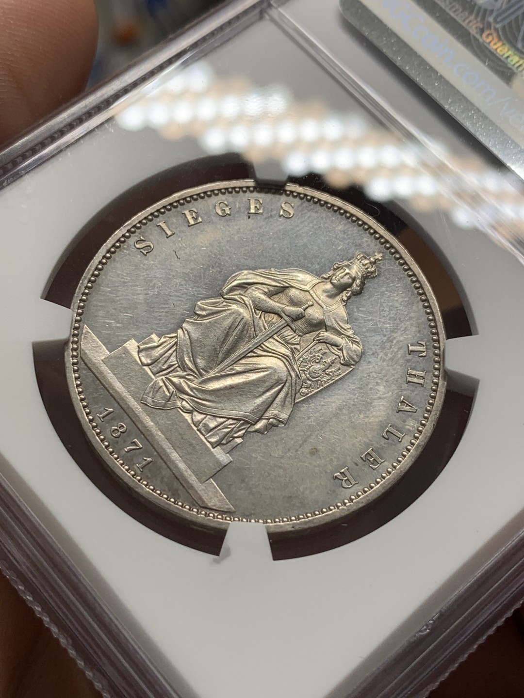 《竞宝斋》第93场-本周日，周一2场连拍（全场不限金额包邮） NGC-UNC 德国普鲁士 1871年 纪念普法战争胜利 1泰勒大银币