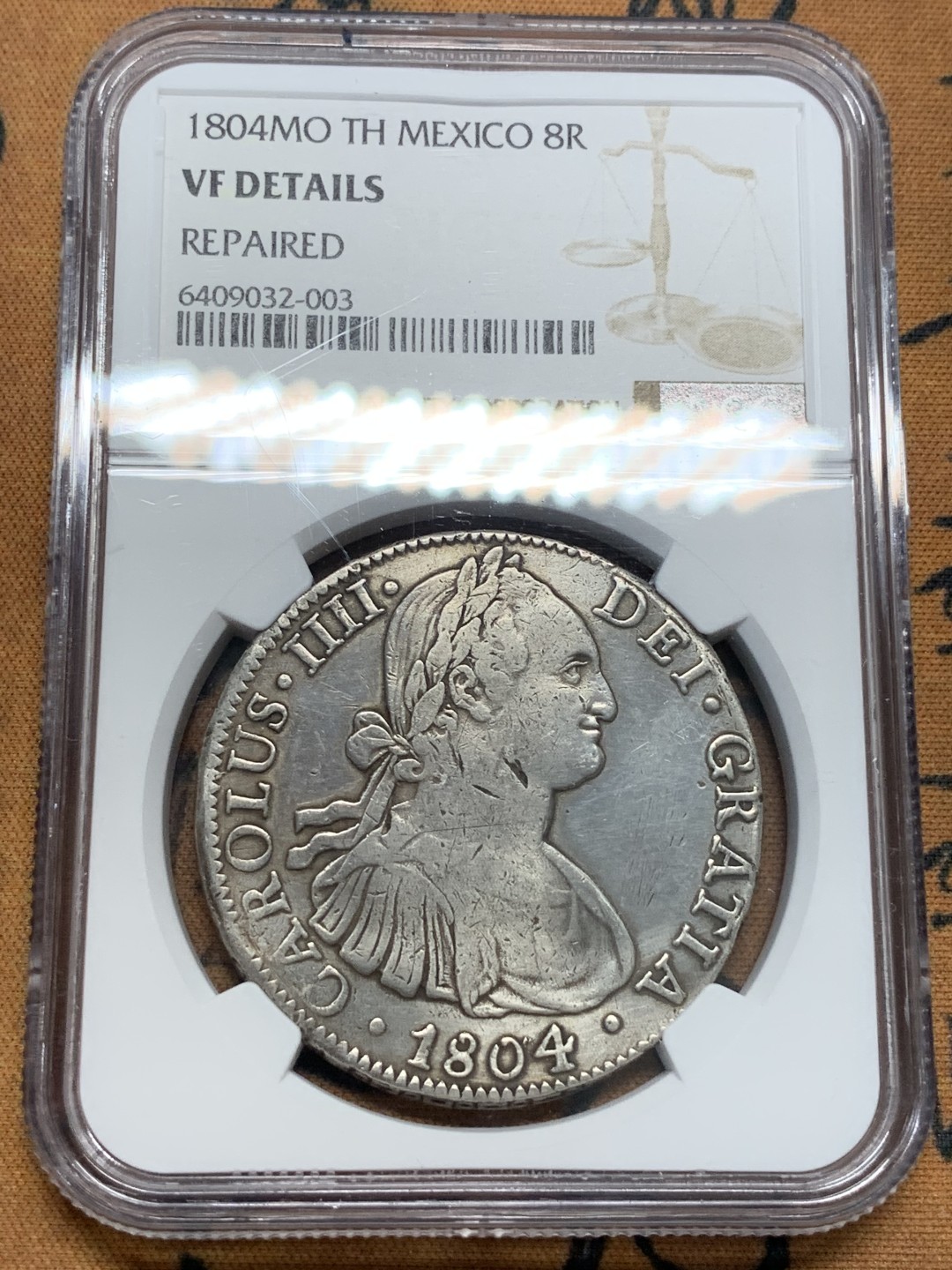 《竞宝斋》第93场-本周日，周一2场连拍（全场不限金额包邮） NGC VF 墨西哥 1804年 卡四 双柱 8R 大银币 满满的岁月痕迹
