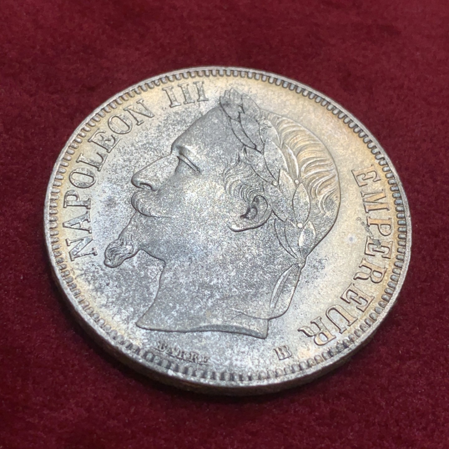 《竞宝斋》第93场-本周日，周一2场连拍（全场不限金额包邮） 法国1868年拿破仑三世5法郎银币 原光unc 会洗的可以搏一搏