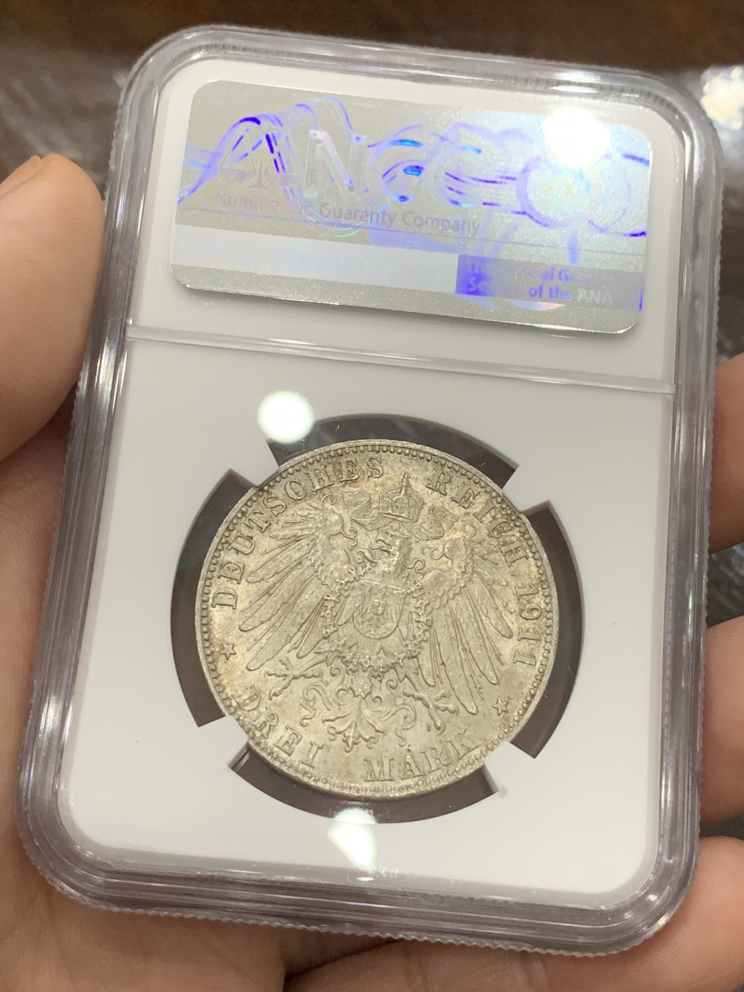 《竞宝斋》第93场-本周日，周一2场连拍（全场不限金额包邮） NGC-MS65 德国巴伐利亚1911年90岁大寿纪念3马克银币 少见高分