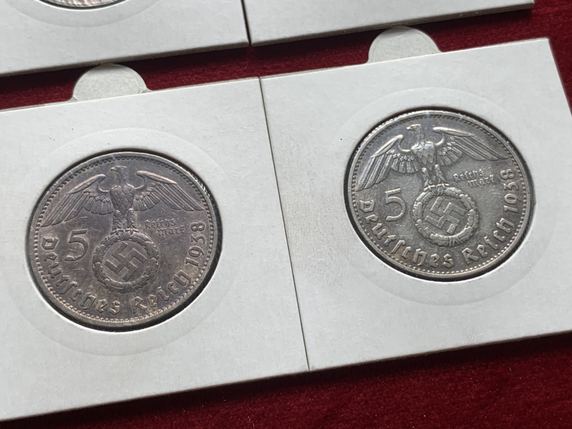 《竞宝斋》第93场-本周日，周一2场连拍（全场不限金额包邮） 兴登堡 1938年5马克银币 ADEFGJ六厂 裸币，灯塔纸夹