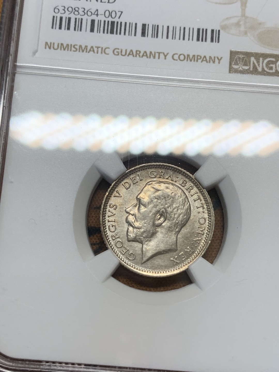 《竞宝斋》第93场-本周日，周一2场连拍（全场不限金额包邮） NGC-UNCD 英国1925年半六便士银币 窄边齿版 光度一流 打制细节完美 少见版别 克书价MS60分55刀