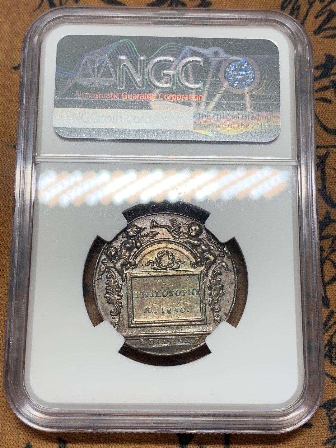 《竞宝斋》第93场-本周日，周一2场连拍（全场不限金额包邮） NGC-AU58 法国 1650年 勒奈·笛卡尔 五彩银章 比较少见 包浆漂亮