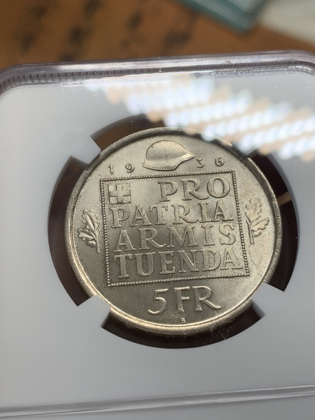 《竞宝斋》第93场-本周日，周一2场连拍（全场不限金额包邮） NGC-MS64 瑞士1936年联邦军备基金5法郎银币