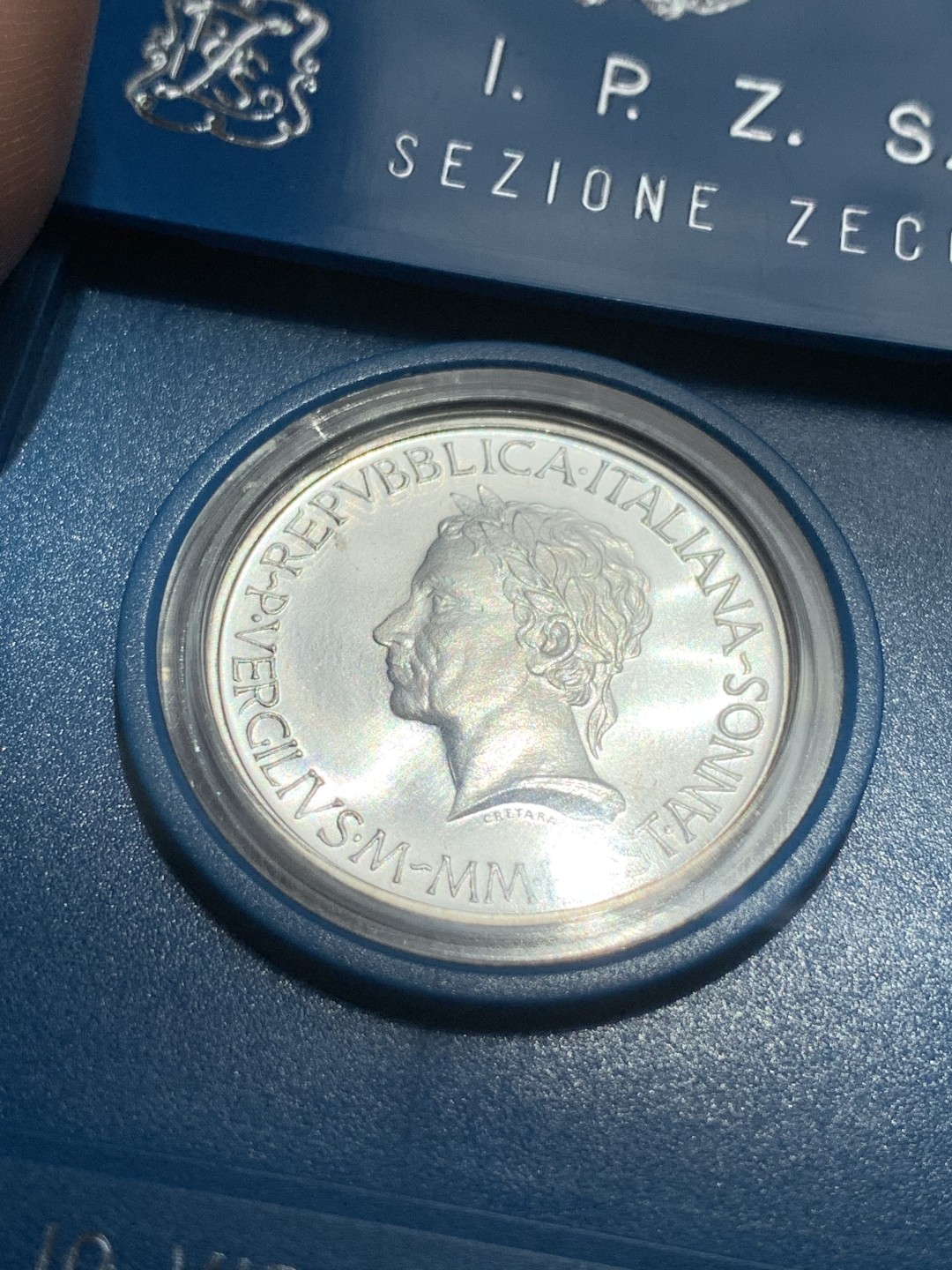 《竞宝斋》第93场-本周日，周一2场连拍（全场不限金额包邮） 原盒证书 意大利 1981年 维吉尔逝世200周年纪念 500里拉银币