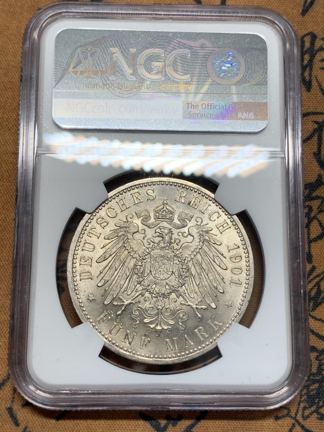 《竞宝斋》第93场-本周日，周一2场连拍（全场不限金额包邮） NGC-MS64 德国普鲁士1901年建国200周年纪念5马克大银币