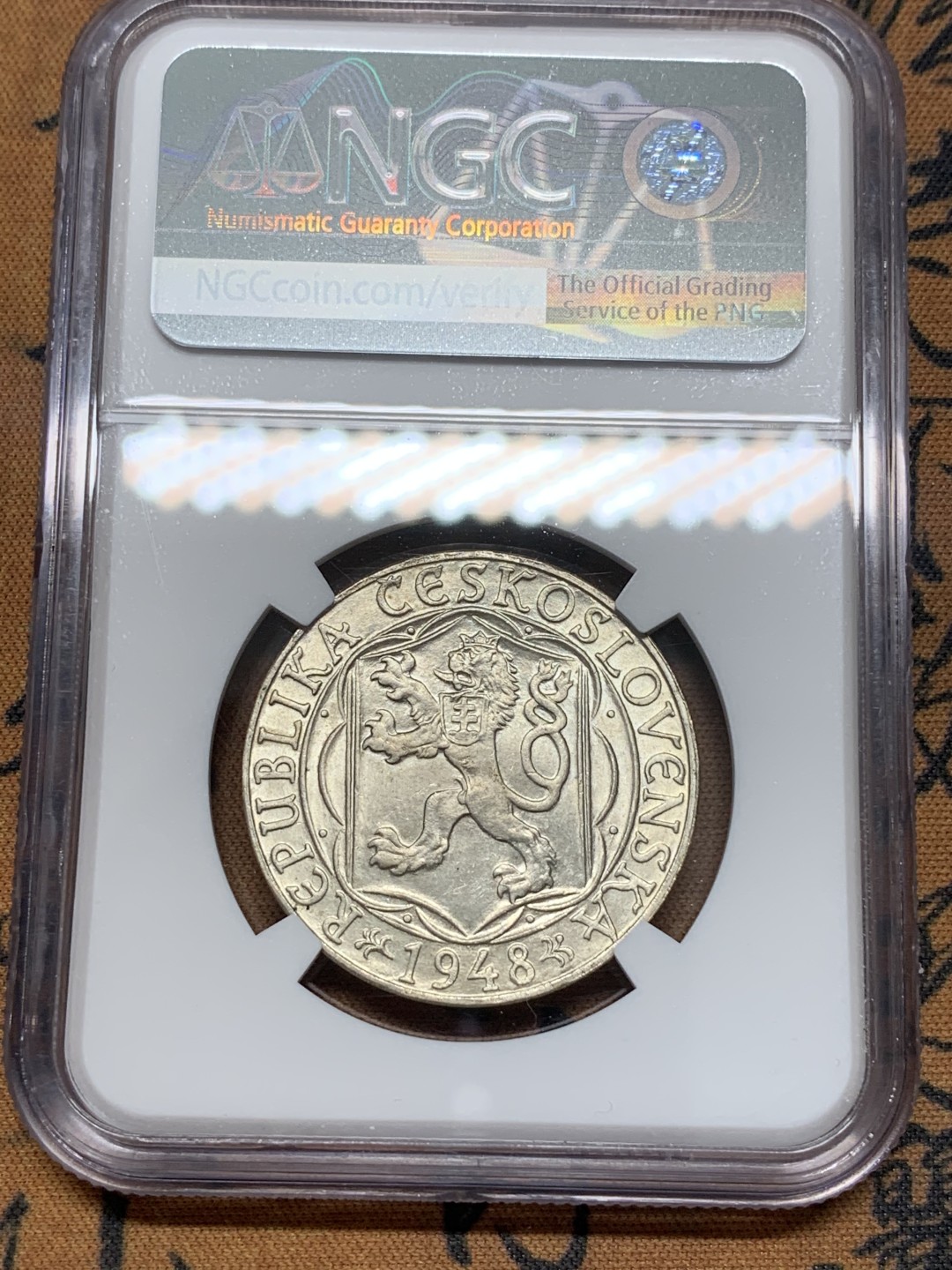 《竞宝斋》第93场-本周日，周一2场连拍（全场不限金额包邮） NGC-MS65 捷克斯洛伐克1948年查理大学600周年100克朗银币