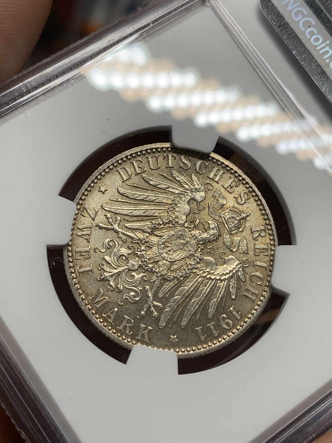 《竞宝斋》第93场-本周日，周一2场连拍（全场不限金额包邮） NGC-MS64 德国巴伐利亚1911年90岁大寿纪念2马克银币