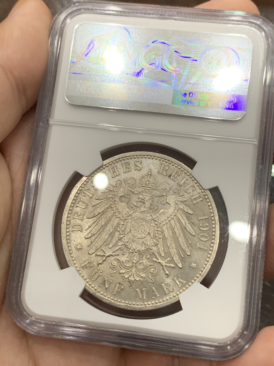 《竞宝斋》第93场-本周日，周一2场连拍（全场不限金额包邮） NGC-MS64 德国普鲁士1901年建国200周年纪念5马克大银币