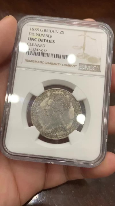 《竞宝斋》第93场-本周日，周一2场连拍（全场不限金额包邮） NGC-UNC细节 1878 英国维多利亚弗洛林 肉眼无疵，背面呈现PL状态，处理好就是高分