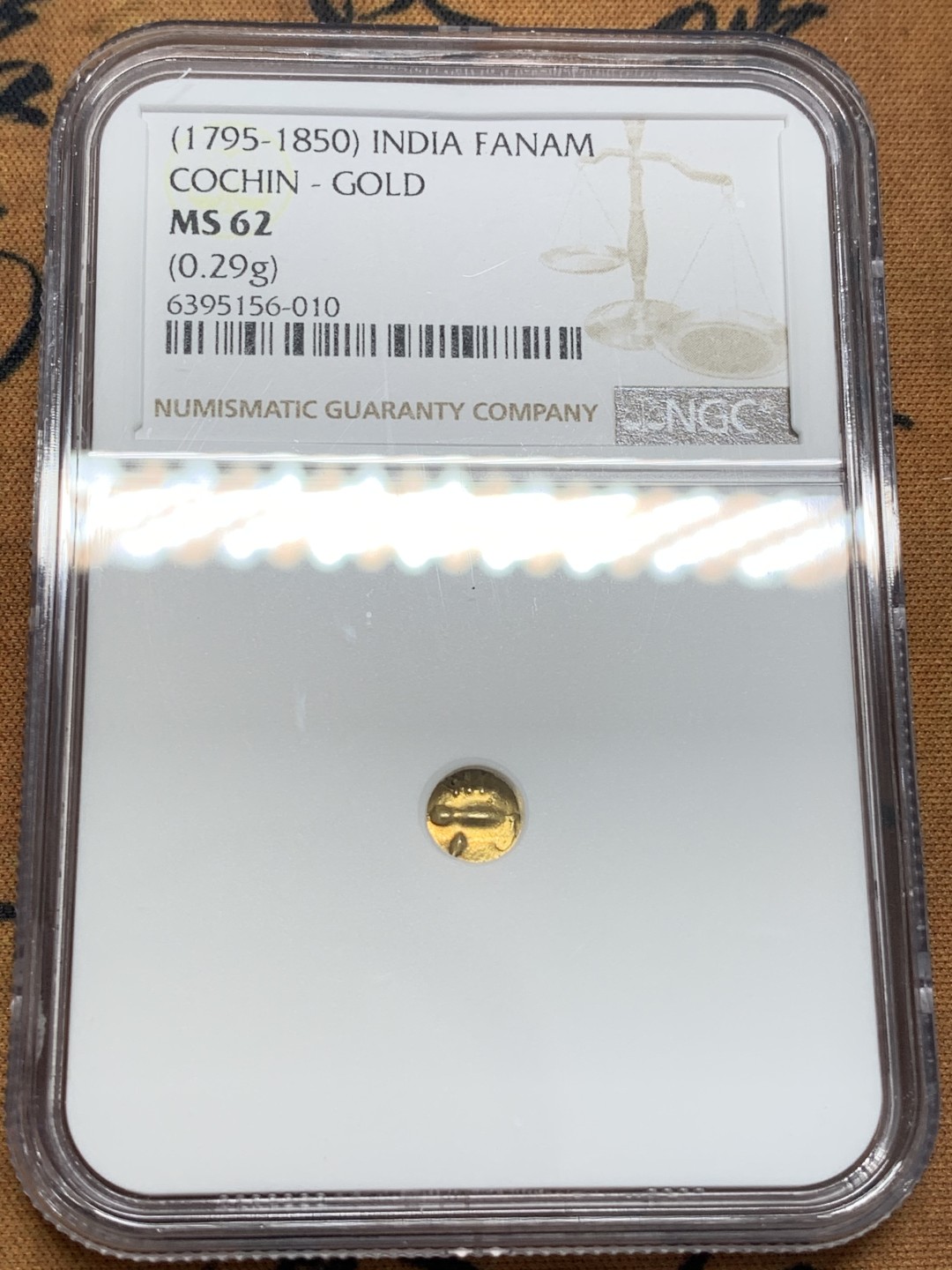 《竞宝斋》第93场-本周日，周一2场连拍（全场不限金额包邮） NGC-MS62 印度坎钦 1795年 FANAM金币 高分好品