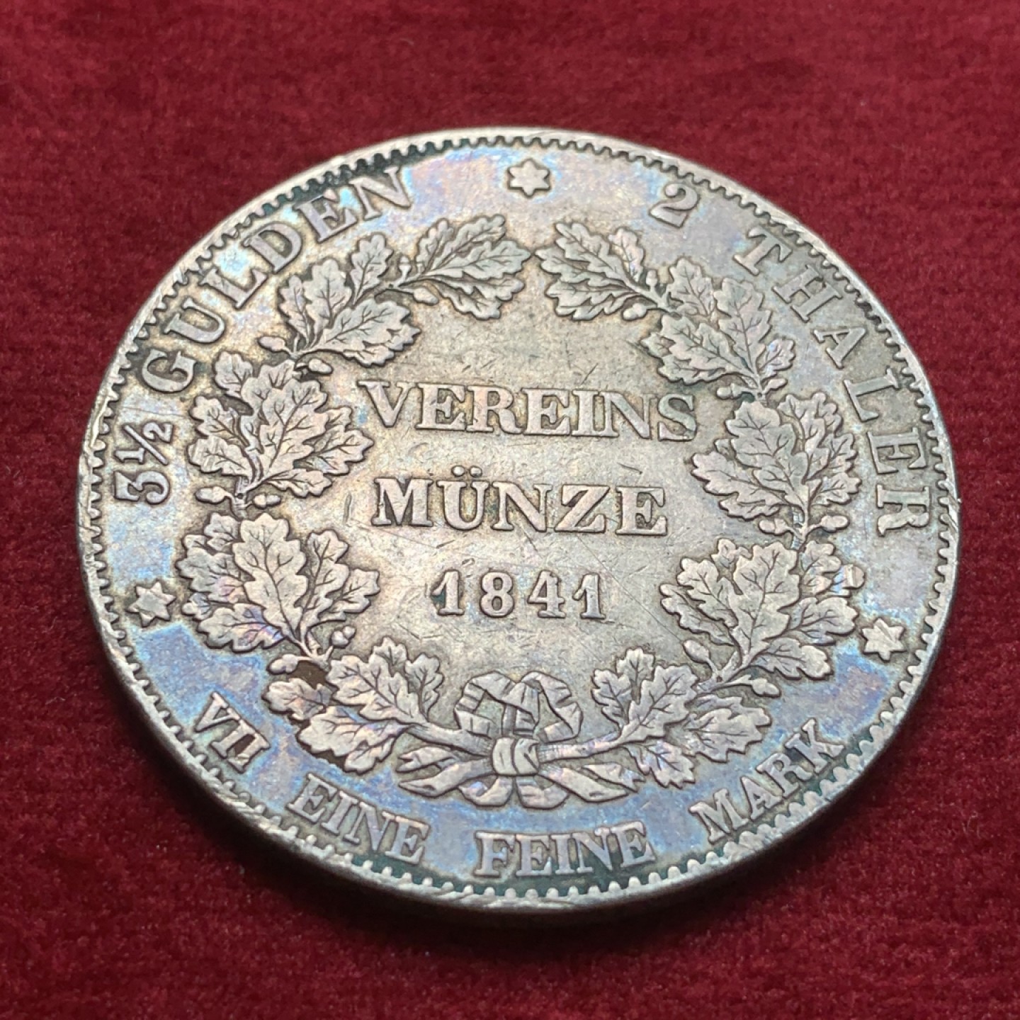 《竞宝斋》第93场-本周日，周一2场连拍（全场不限金额包邮） 1841年德国黑森达姆施塔特2泰勒，37克大银币。