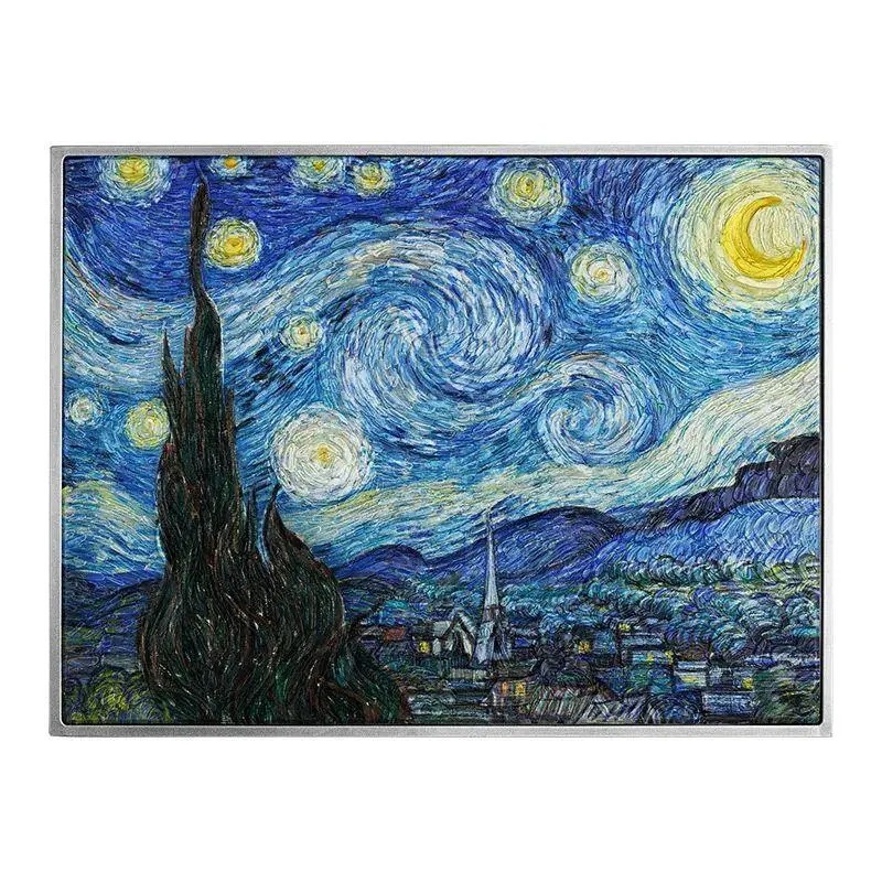 乍得2021年梵高星月夜/星夜/星空 2盎司银+33.5盎司矩形银币纪念币