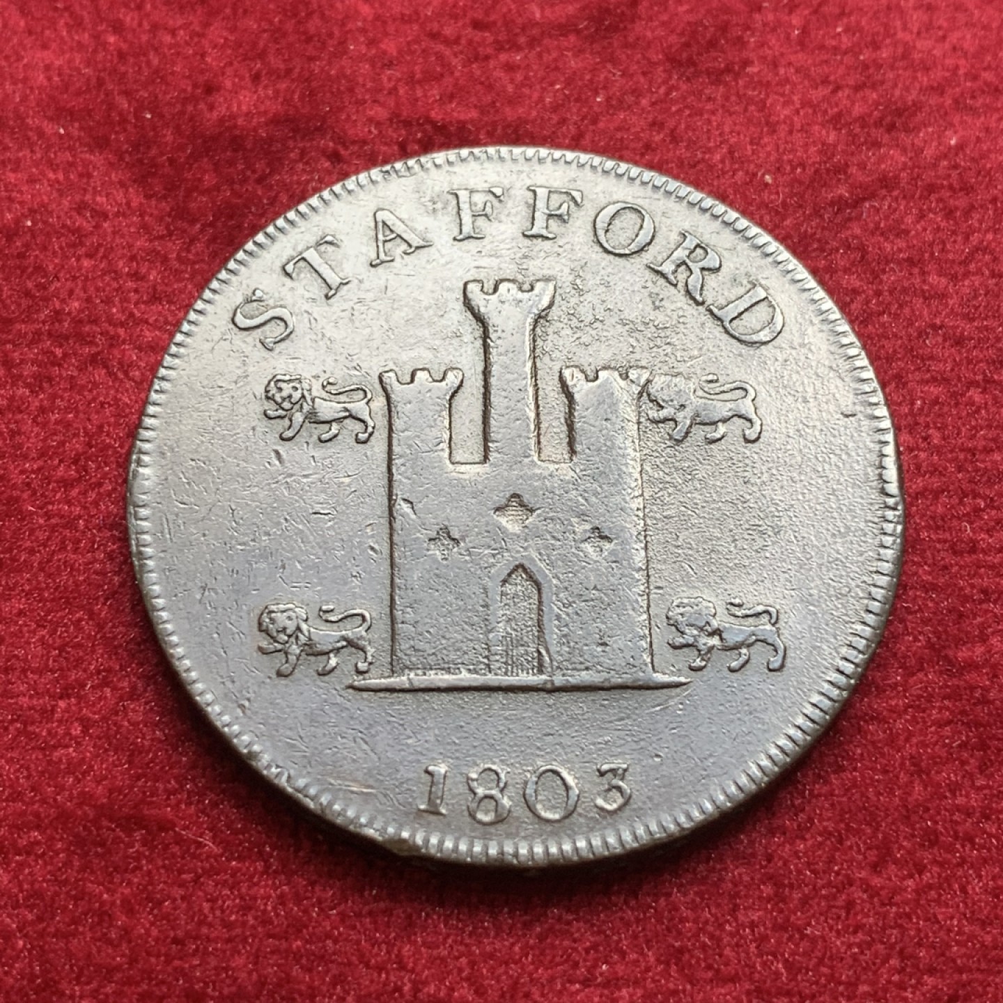 《竞宝斋》第93场-本周日，周一2场连拍（全场不限金额包邮） 1803年英国斯塔福德1便士TOKEN，非常厚重的早期英国便士