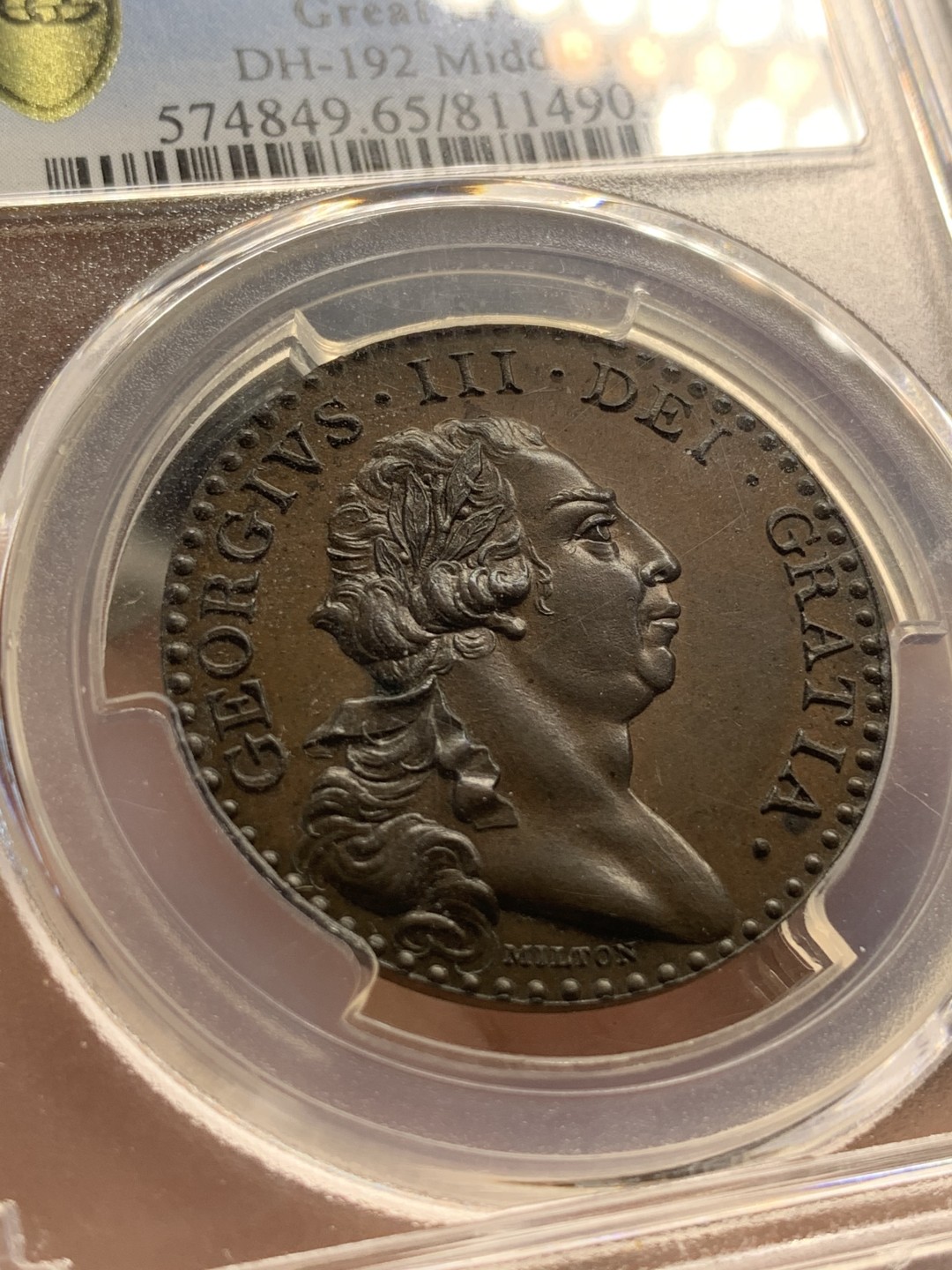 《竞宝斋》第93场-本周日，周一2场连拍（全场不限金额包邮） NGC-MS65 1797 英国高分乔治三世1便士代币 接近精制工艺