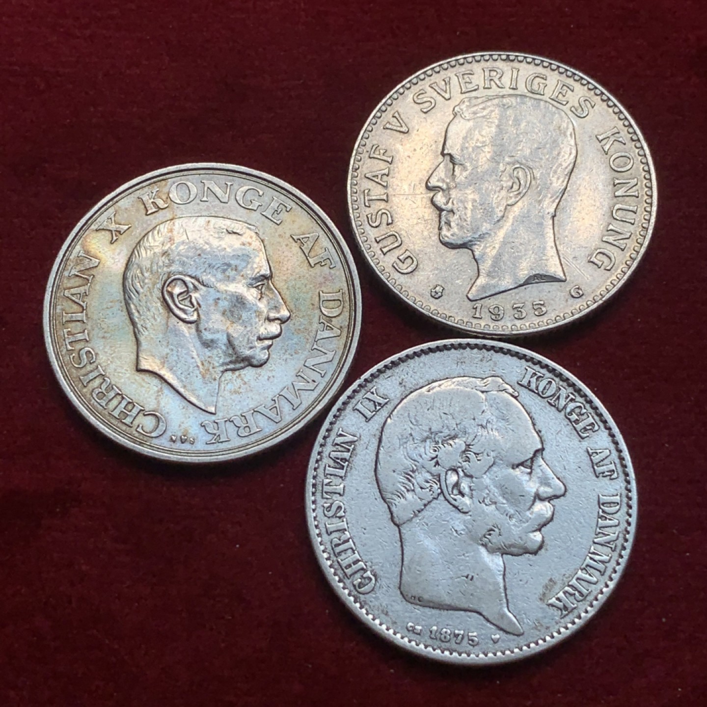 《竞宝斋》第93场-本周日，周一2场连拍（全场不限金额包邮） 银币3枚 丹麦瑞典2克朗15克 丹麦1875年 丹麦1937年 瑞典1935年 3枚