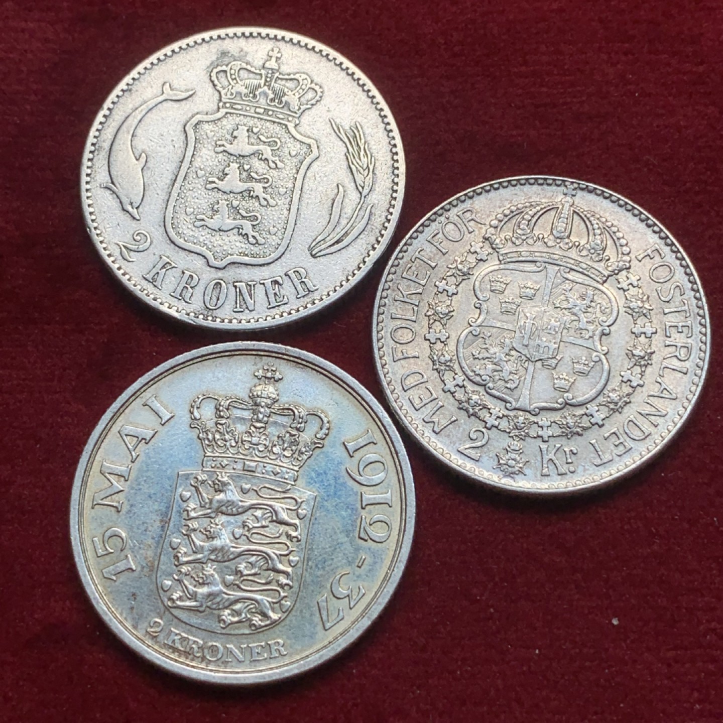 《竞宝斋》第93场-本周日，周一2场连拍（全场不限金额包邮） 银币3枚 丹麦瑞典2克朗15克 丹麦1875年 丹麦1937年 瑞典1935年 3枚