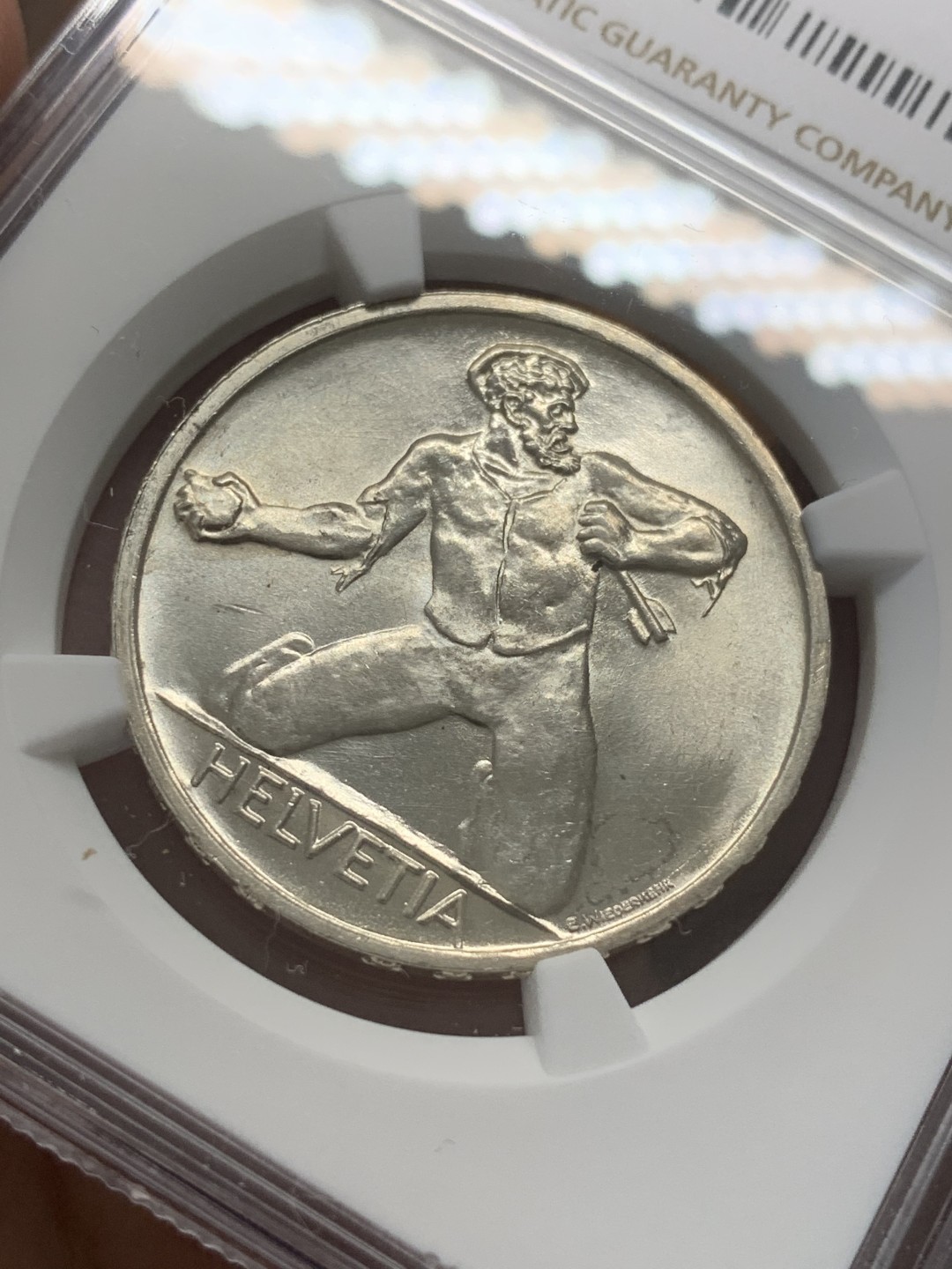 《竞宝斋》第93场-本周日，周一2场连拍（全场不限金额包邮） NGC-MS65 瑞士1944年圣雅各布战役500周年5法郎银币 少见高分