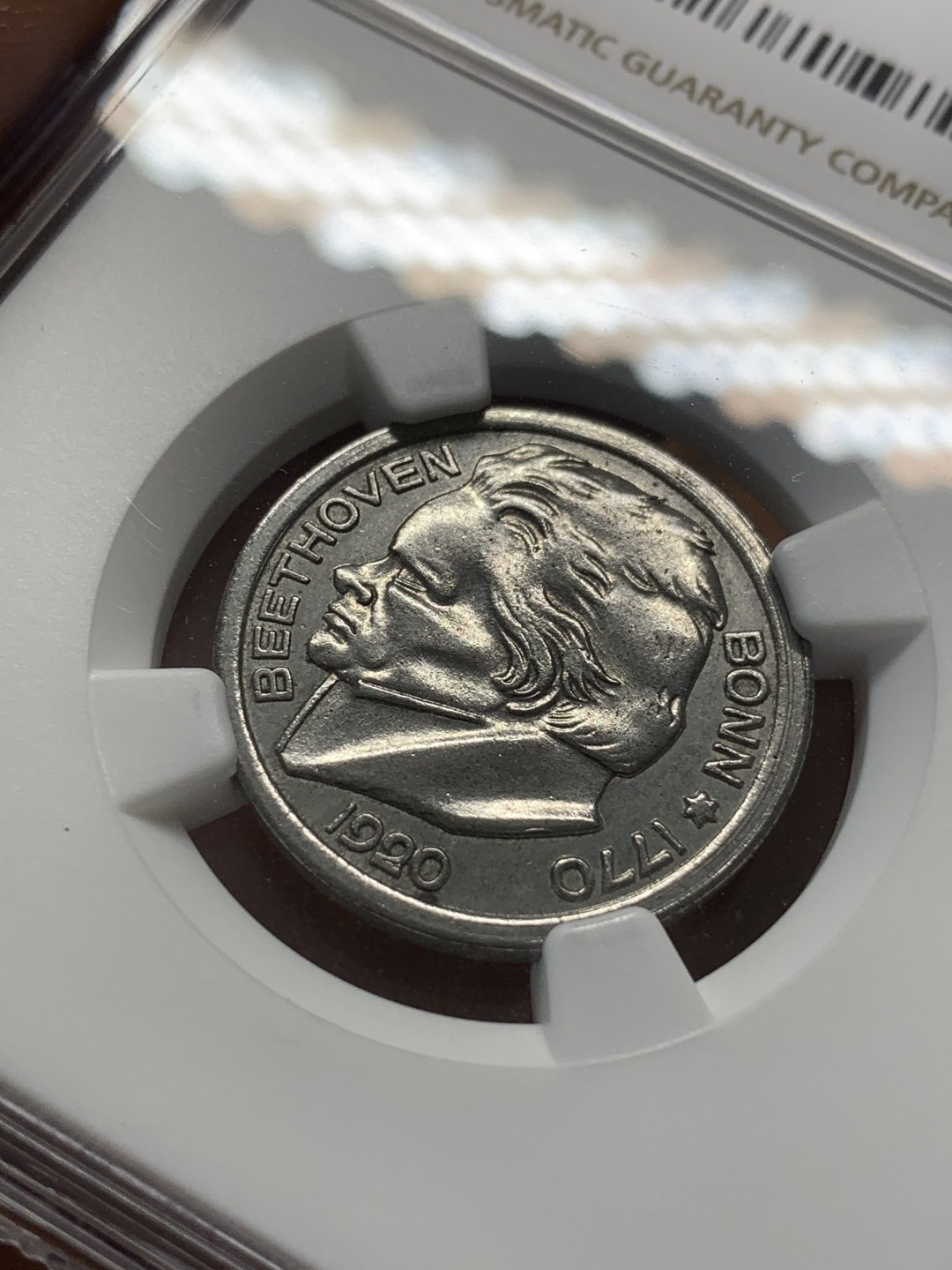 《竞宝斋》第93场-本周日，周一2场连拍（全场不限金额包邮） NGC-MS64  德国紧急时期1920波恩25芬尼 贝多芬 银光闪耀 状态极好