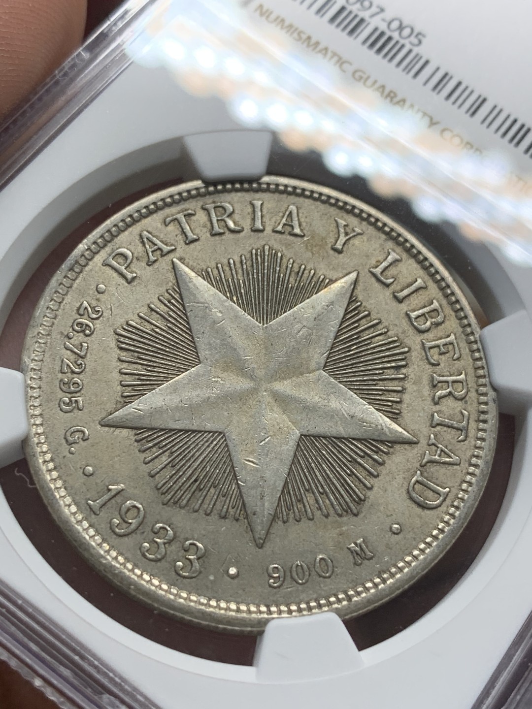 《竞宝斋》第93场-本周日，周一2场连拍（全场不限金额包邮） NGC-AU53 古巴1933年 大五星1比索 银币 卖完没了