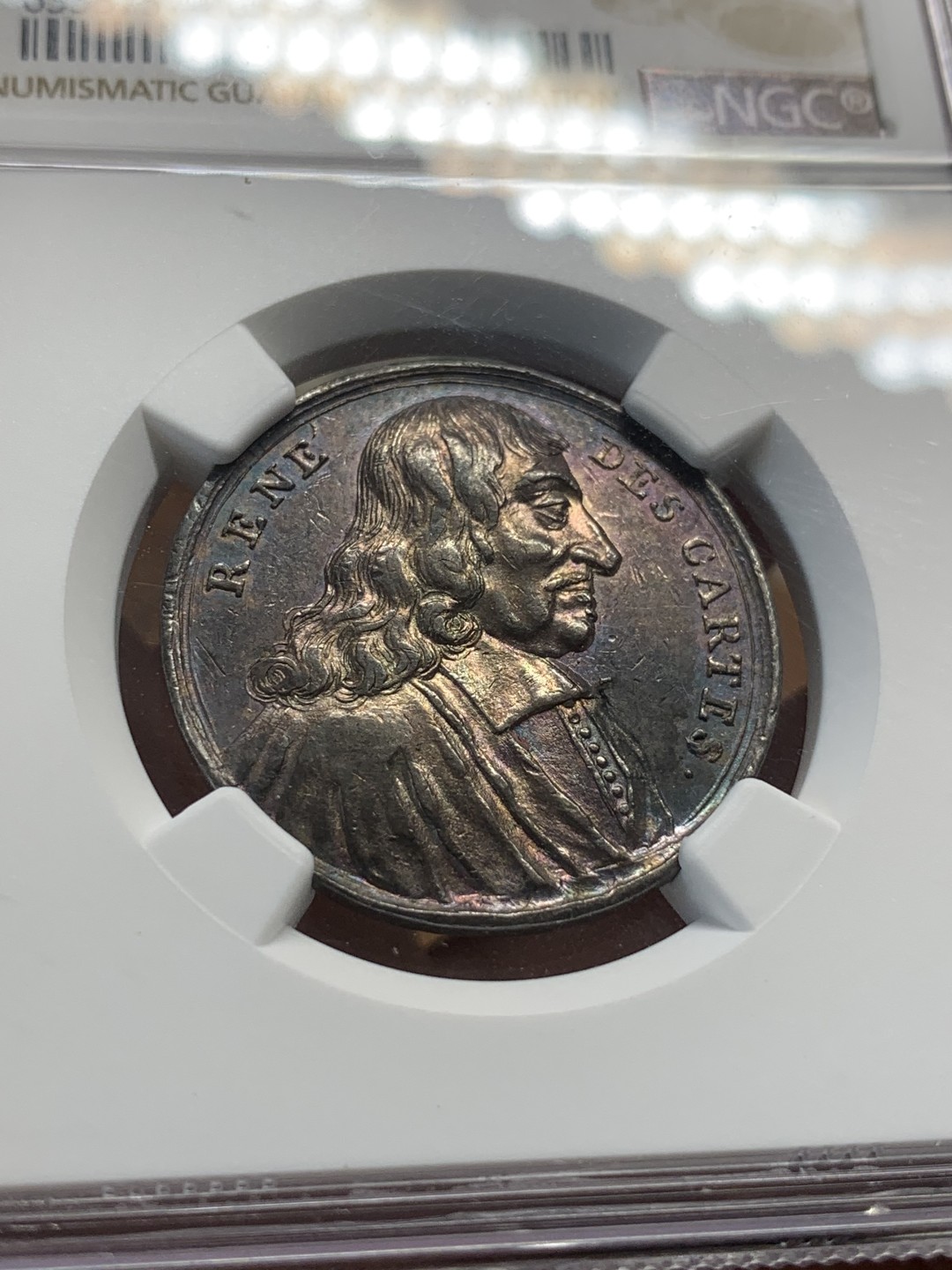 《竞宝斋》第93场-本周日，周一2场连拍（全场不限金额包邮） NGC-AU58 法国 1650年 勒奈·笛卡尔 五彩银章 比较少见 包浆漂亮