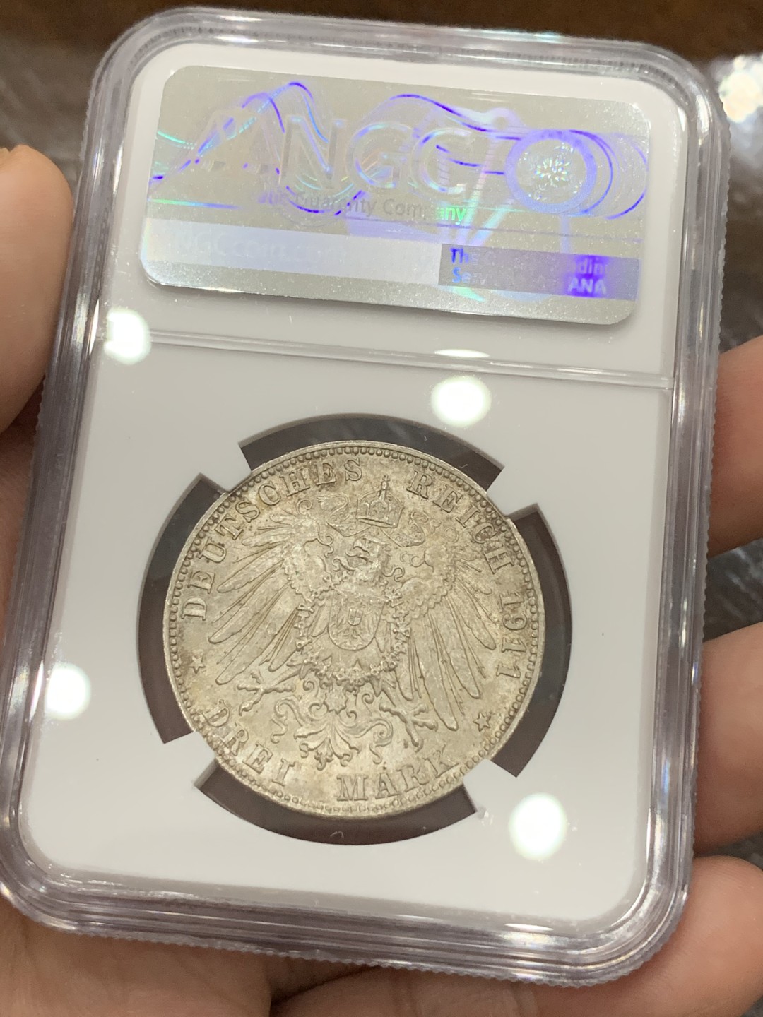 《竞宝斋》第93场-本周日，周一2场连拍（全场不限金额包邮） NGC-MS65 德国巴伐利亚1911年90岁大寿纪念3马克银币 少见高分