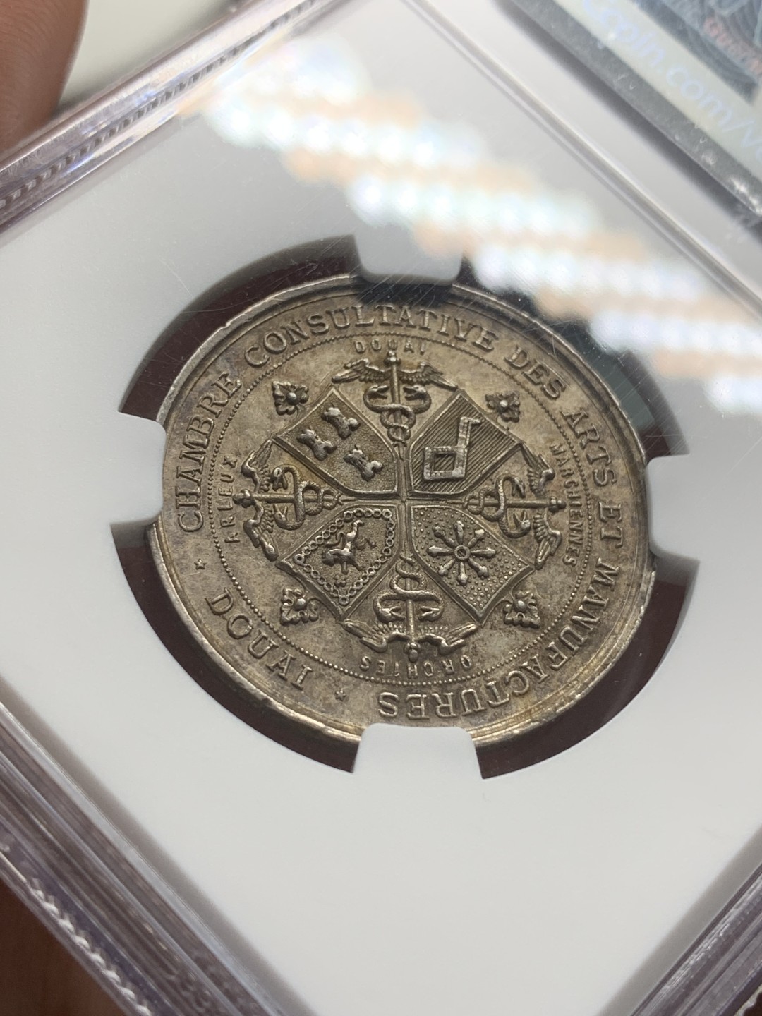 《竞宝斋》第93场-本周日，周一2场连拍（全场不限金额包邮） NGC MS62 1862年法国杜埃艺术与制造业银章 图案非常漂亮。