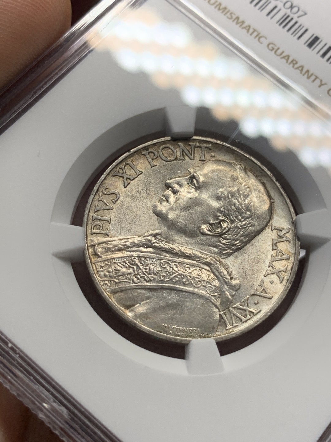 《竞宝斋》第93场-本周日，周一2场连拍（全场不限金额包邮） NGC-MS61 梵蒂冈 1937年 教皇庇护十一世 10里拉银币 稀少品种 更高分只有五枚