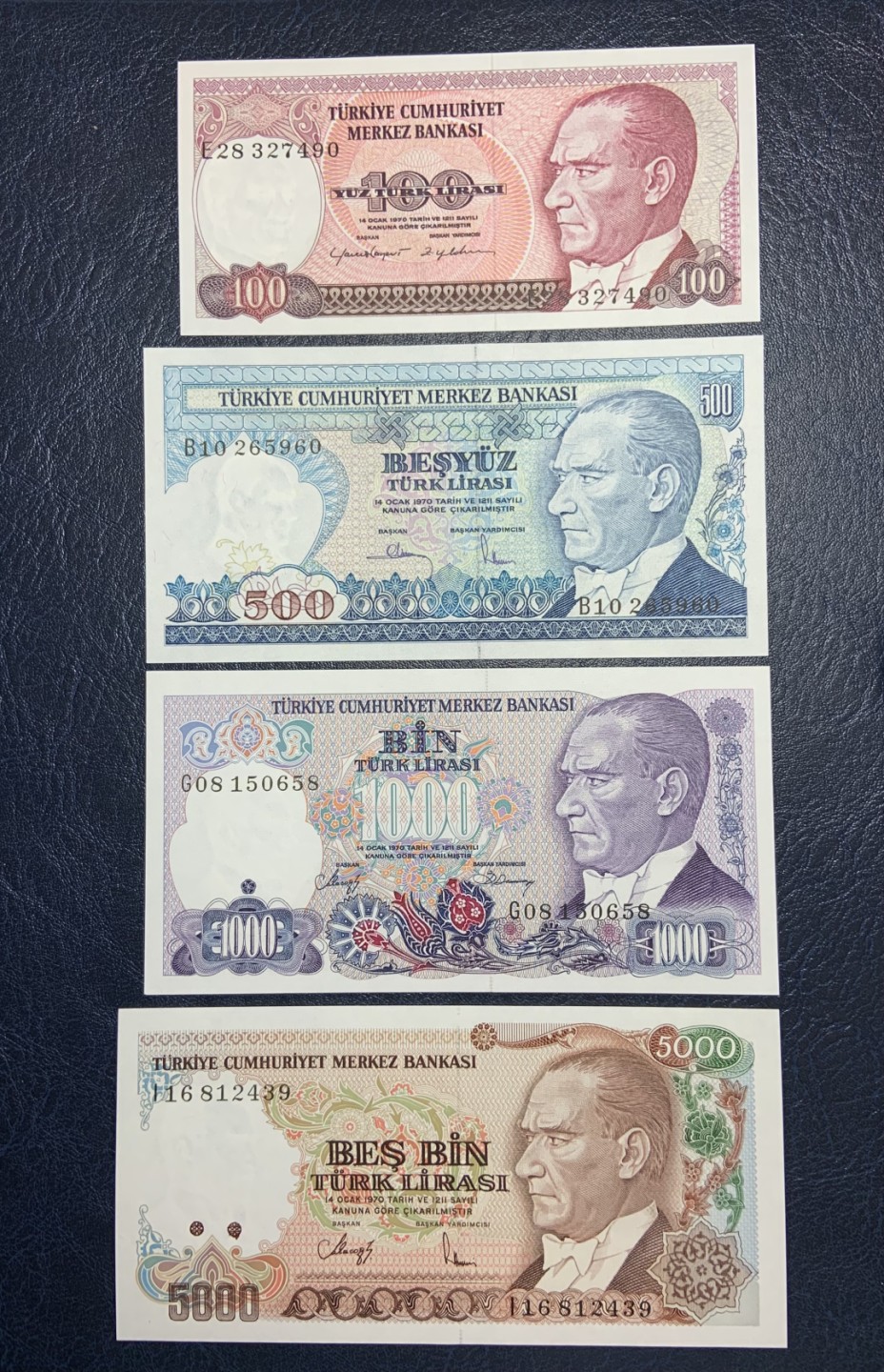 收藏联盟Quantum Auction 第189期中秋拍卖(已更新) 土耳其1970年100—50000里拉一套 品相全新UNC 绝品