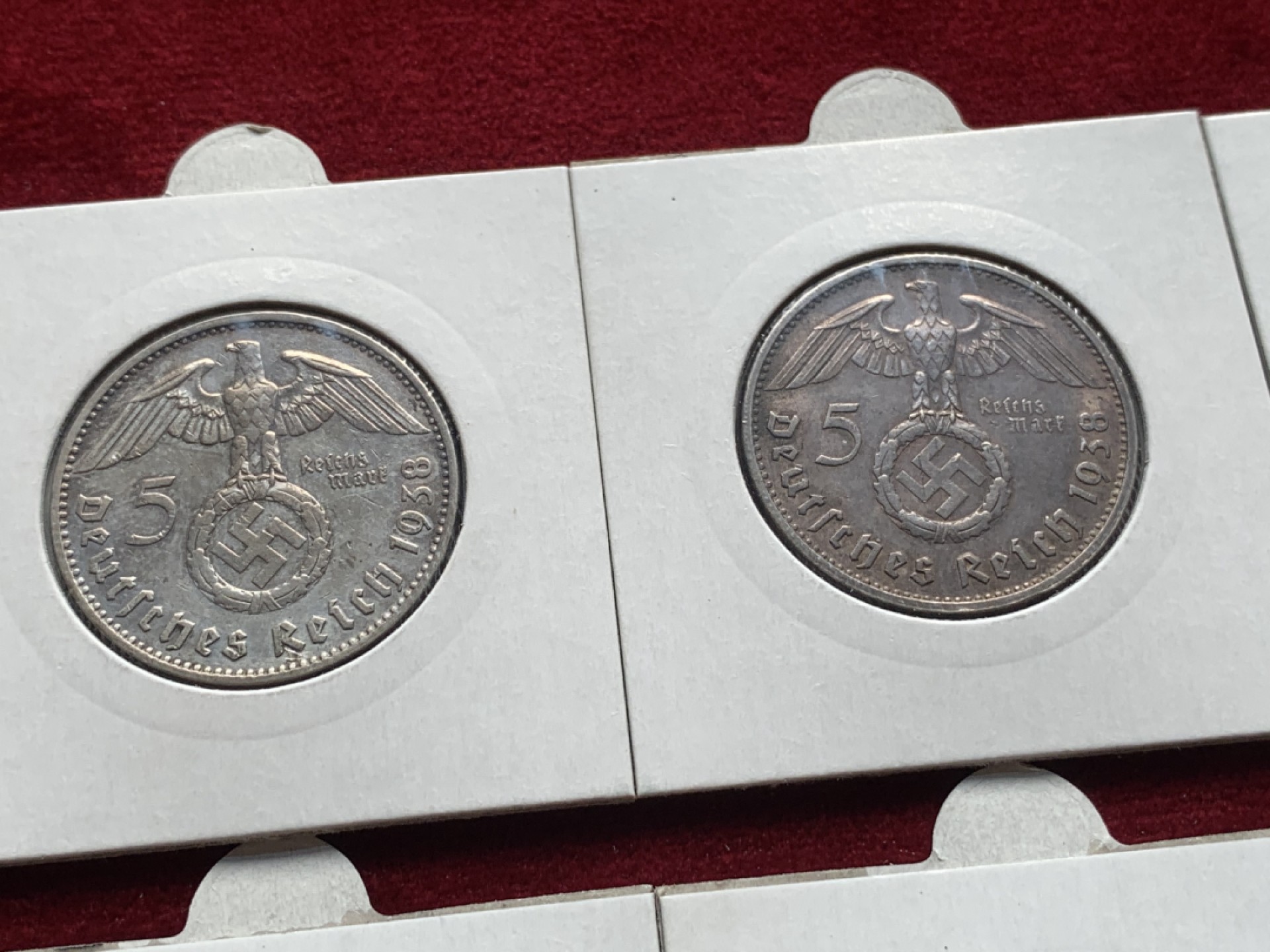 《竞宝斋》第93场-本周日，周一2场连拍（全场不限金额包邮） 兴登堡 1938年5马克银币 ADEFGJ六厂 裸币，灯塔纸夹