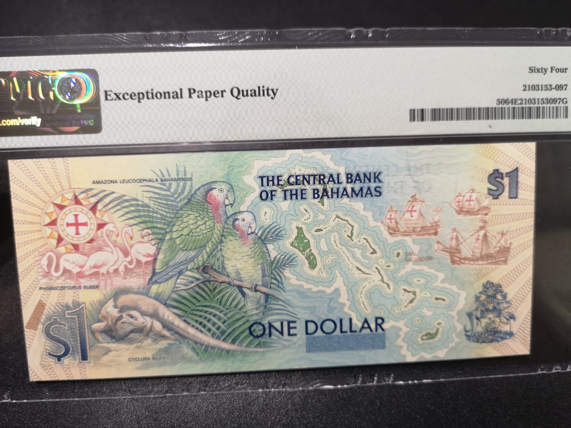 《外钞收藏家》第二百零一期 1974年巴哈马1刀 PMG64E 纪念钞